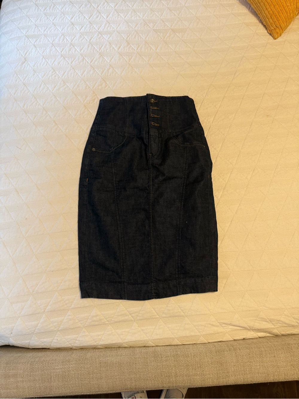 Armani Exchange Dark Denim High-Waist Pencil Skirt. Stretch